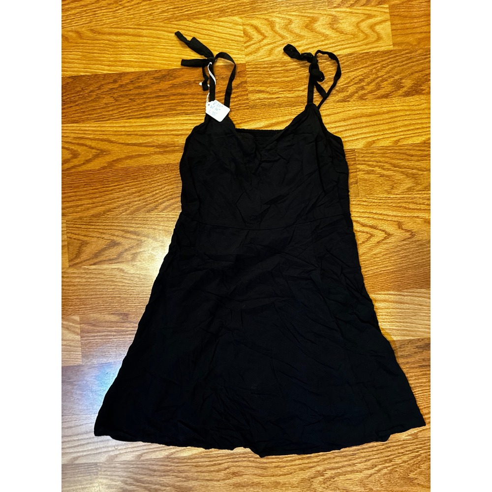 Gap Tie Shoulder Smocked Back Mini Dress Cottagecore Summer Large Black